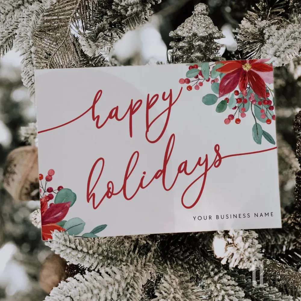 Classic Christmas Watercolor Business Thank You Card Canva Template