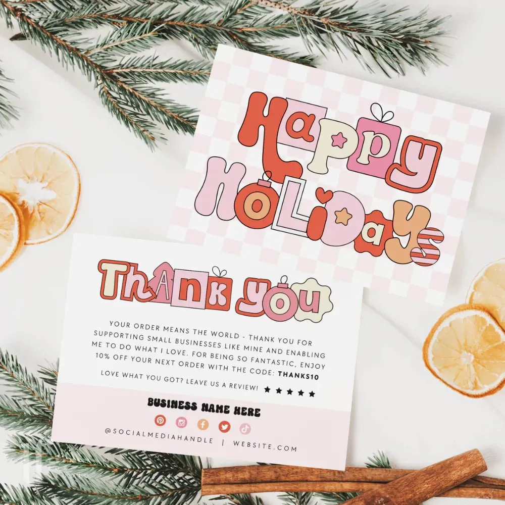 Cute Ransom Text Christmas Business Thank You Card Canva Template | Seasonal Xmas Checkered Thank You