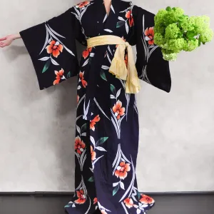 Lily Print Cotton Yukata Kimono XL Tall Fit