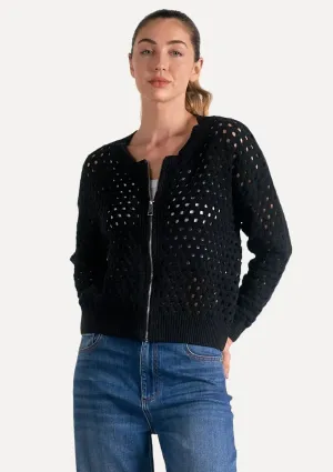 Maya Zip Cardigan Sweater - Black