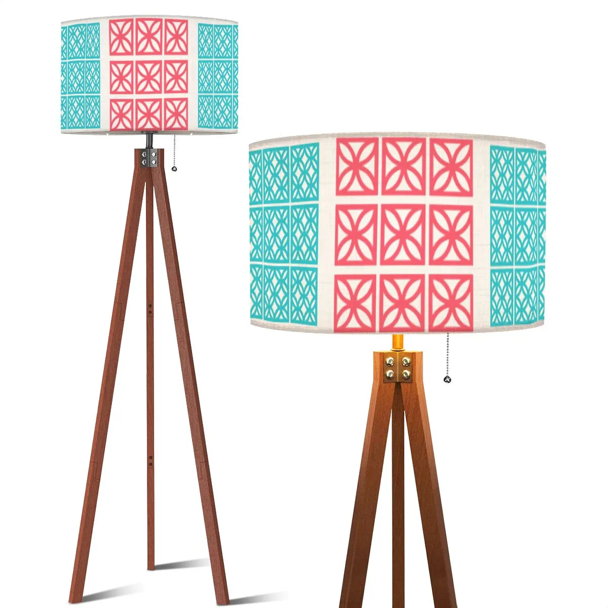 Mid Century Modern 1950s Breeze Block Designed Tripod Floor Lamp In Coral And Aqua