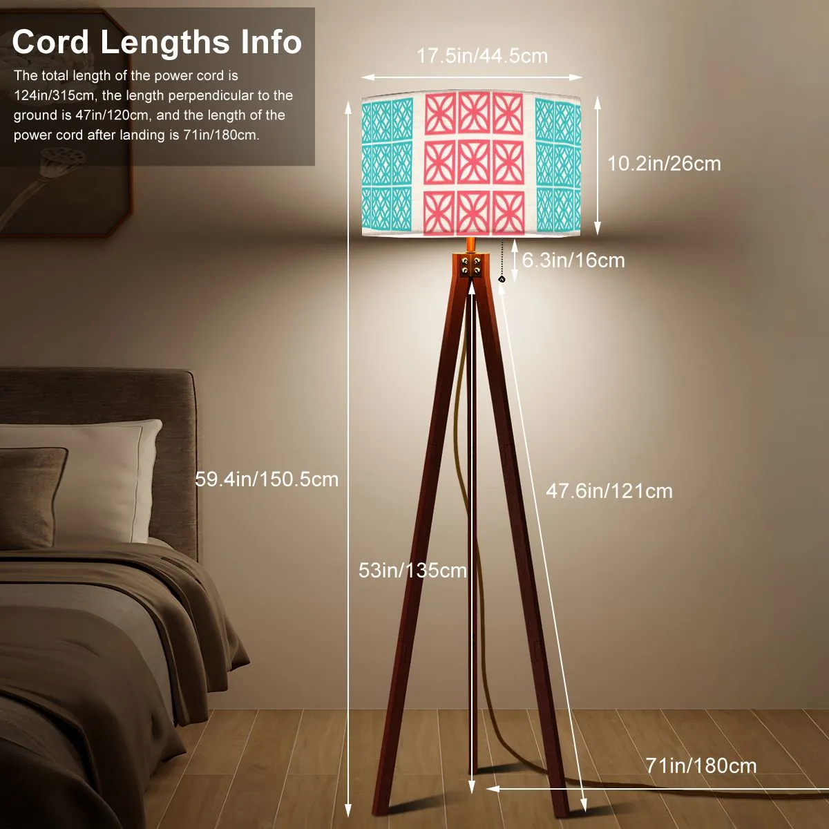 Mid Century Modern 1950s Breeze Block Designed Tripod Floor Lamp In Coral And Aqua