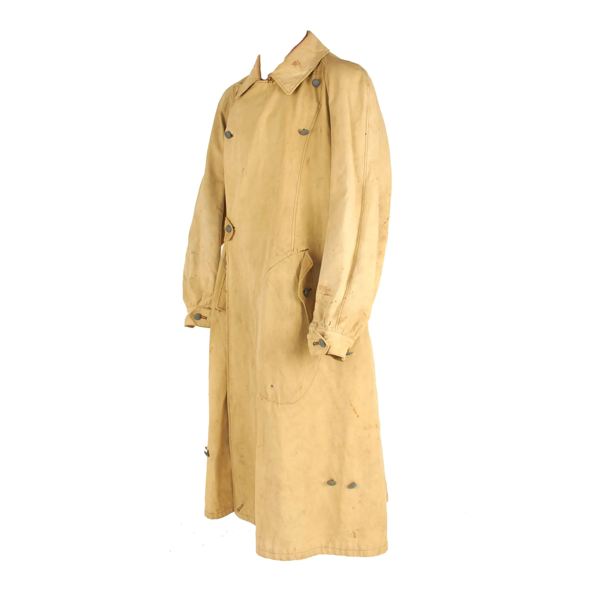 Original German WWII Afrikakorps DAK Tropical Kradmantel Motorcycle Overcoat - Light Tan Color