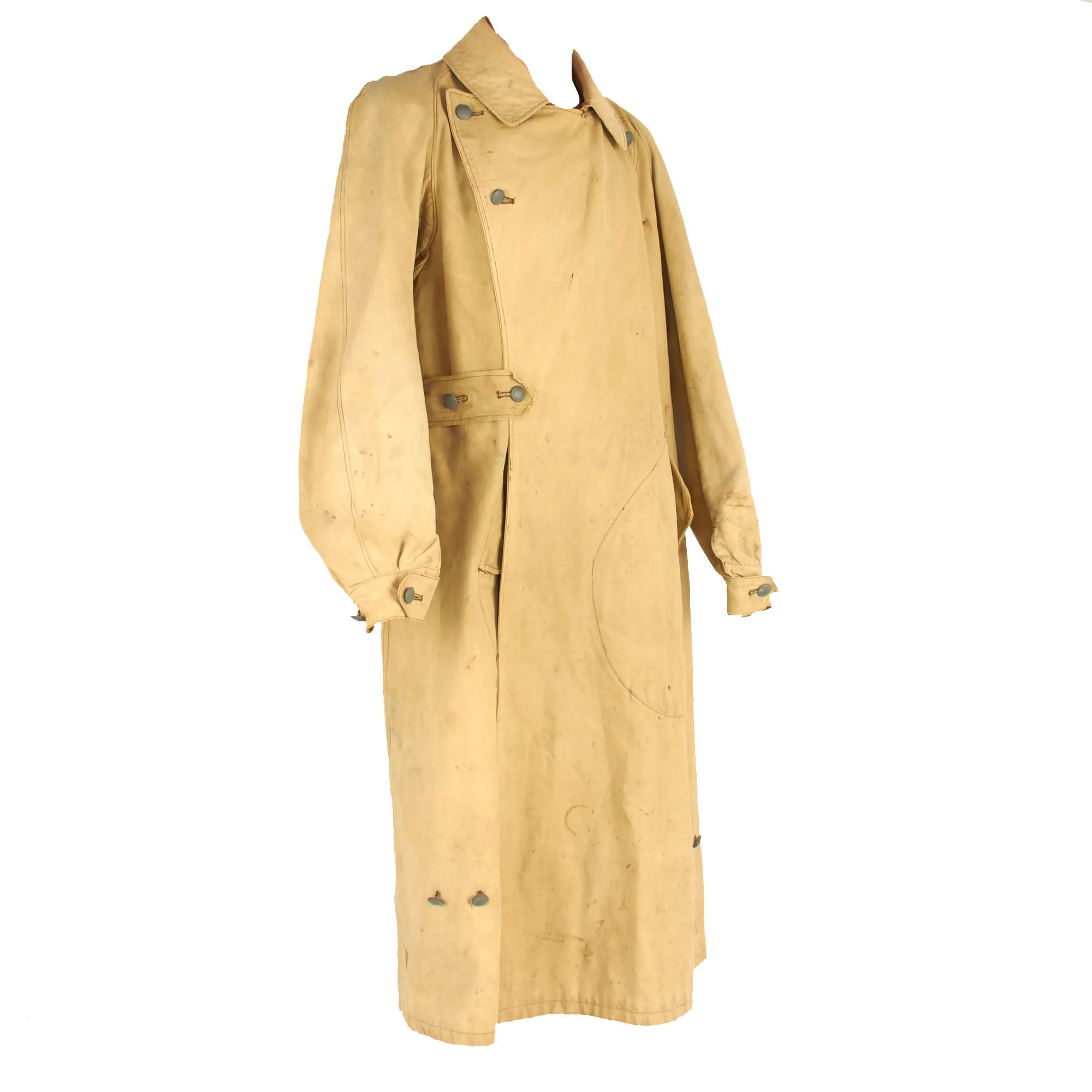 Original German WWII Afrikakorps DAK Tropical Kradmantel Motorcycle Overcoat - Light Tan Color