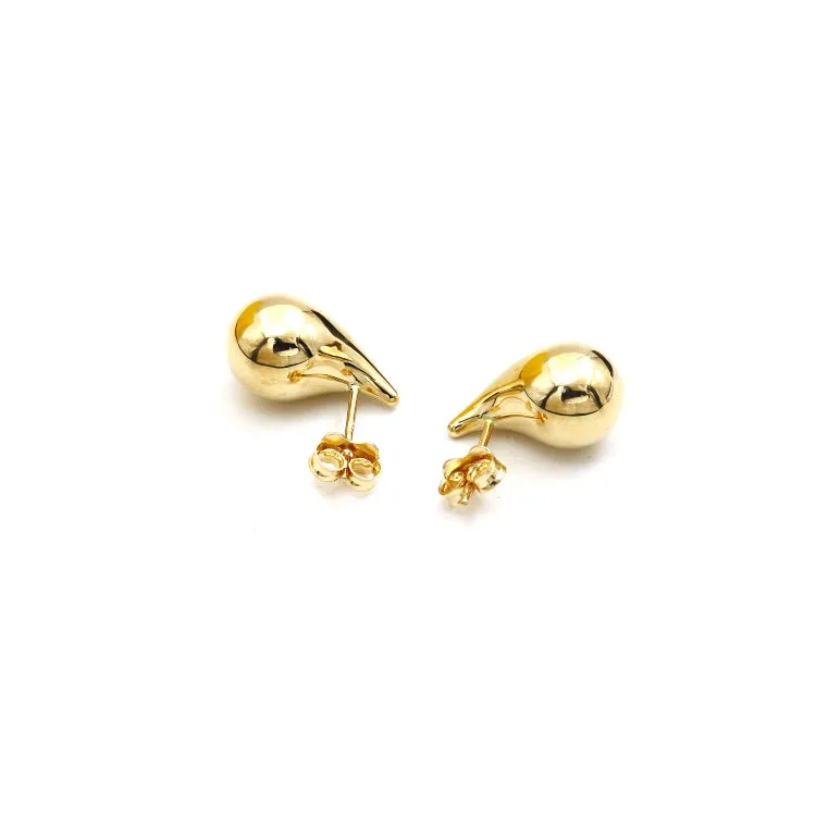 Real Gold 3D Large Plain Teardrop Stud Earrings Set - Model 9175 E1905